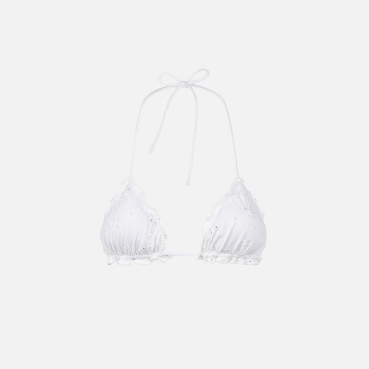 Woman white sangallo triangle top swimsuit