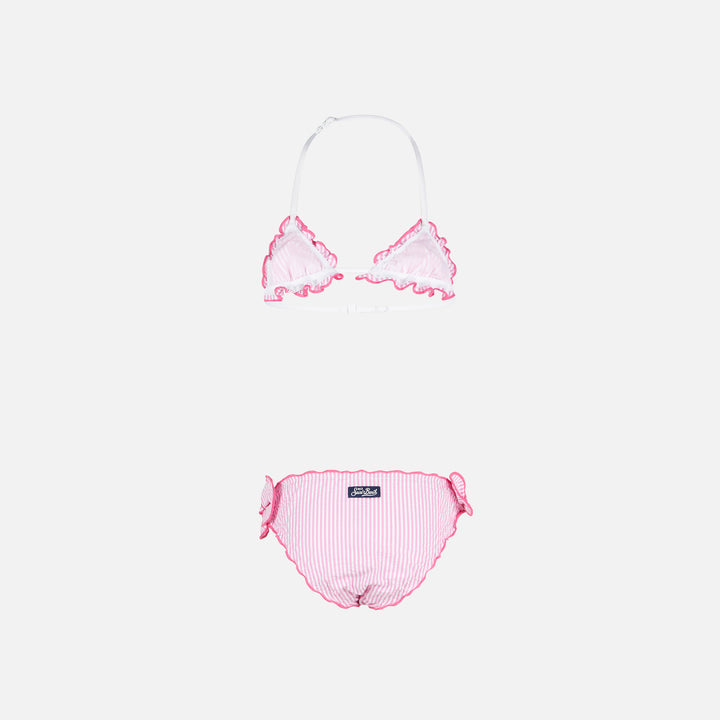 Girl triangle seersucker bikini with stripes - MC2 Saint Barth