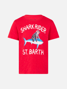 red boy's t-shirt shark rider St Barth print - MC2 Saint Barth