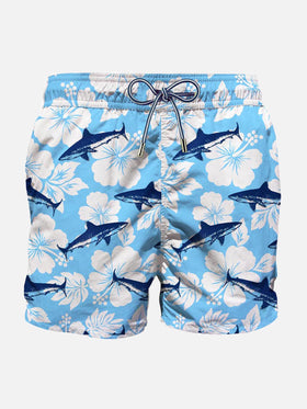 Sharks velvet print mid-length swim shorts - MC2 Saint Barth
