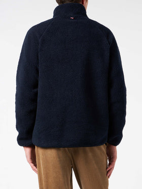 Man blue sherpa jacket with check patch pockets - MC2 Saint Barth