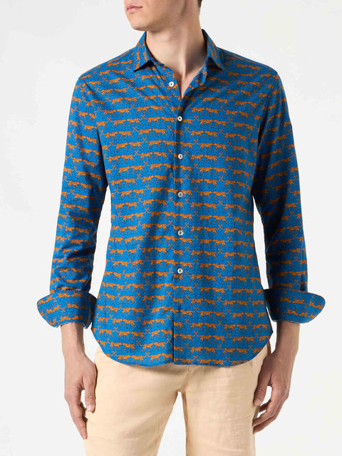 Man muslin cotton Sikelia shirt with wild cat print - MC2 Saint Barth
