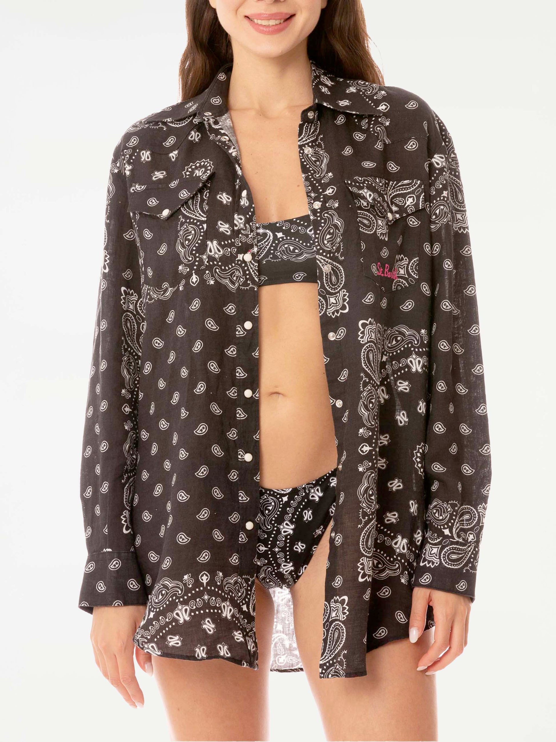 Black linen shirt with trimmings - MC2 Saint Barth