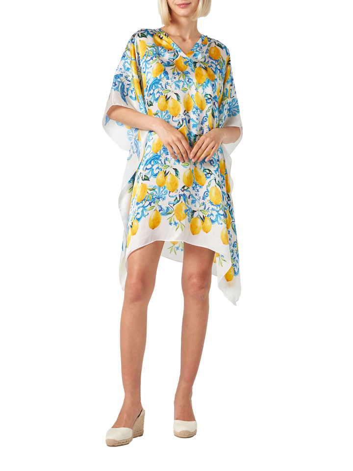 Lemons and maiolica print silk caftan - MC2 Saint Barth