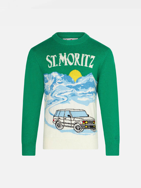 Boy green sweater with St. Moritz jacquard - MC2 Saint Barth