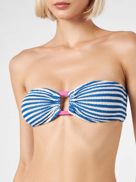 Maillot de bain femme avec haut bandeau rayé en tissu crinkle 
