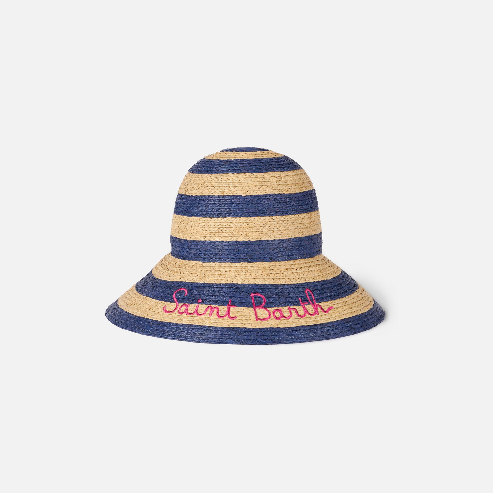 Woman straw bucket with front embroidery and stripes - MC2 Saint Barth