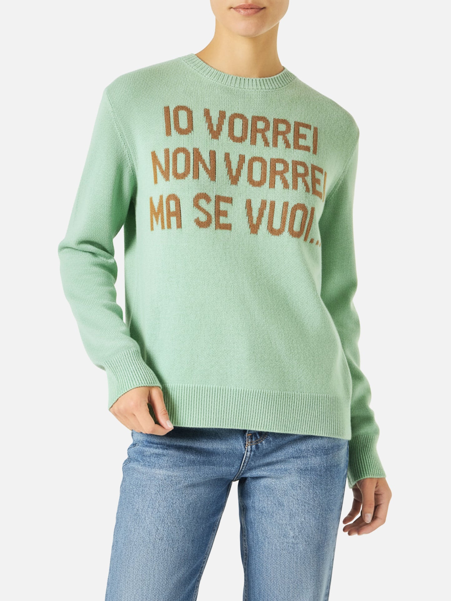 Maglione da donna verde con jacquard Vorrei non vorrei