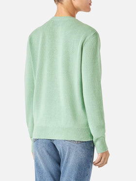 Maglione da donna verde con jacquard Vorrei non vorrei