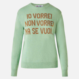 Maglione da donna verde con jacquard Vorrei non vorrei