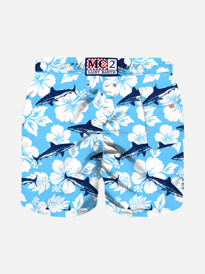 Boy swim shorts with flocked shark print - MC2 Saint Barth