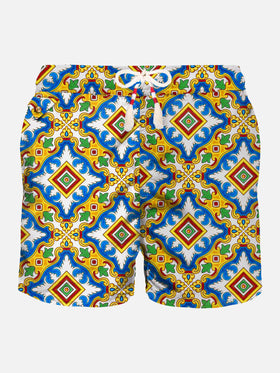 Man light fabric swim shorts with majolica print - MC2 Saint Barth