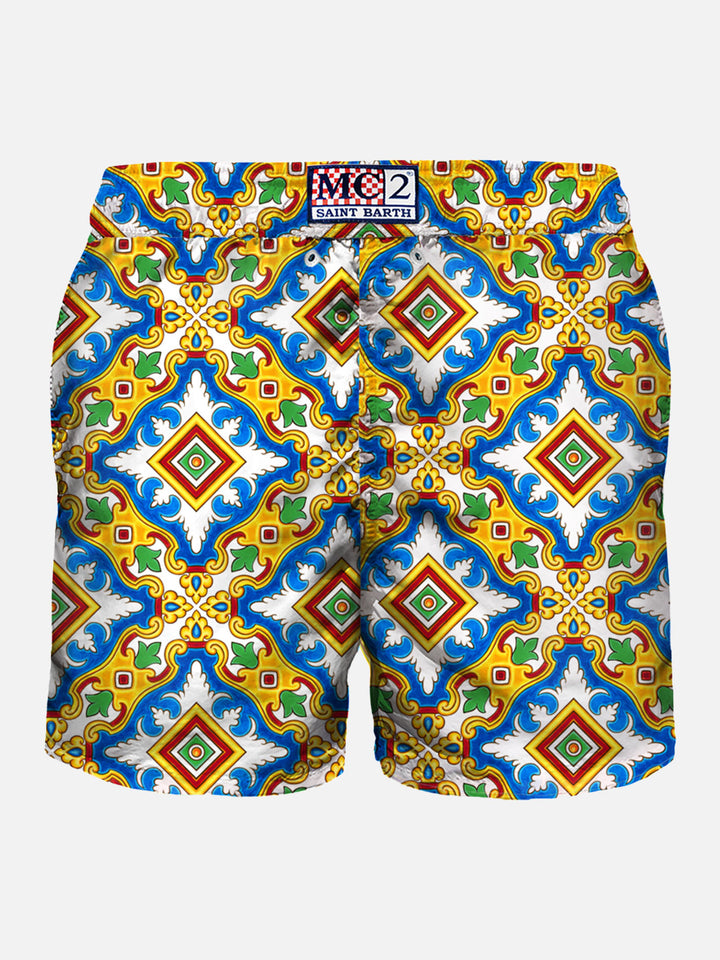 Man light fabric swim shorts with majolica print - MC2 Saint Barth
