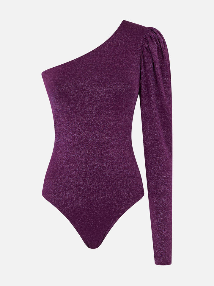 Knitted glitter purple one shoulder swimsuit / bodywear - MC2 Saint Barth