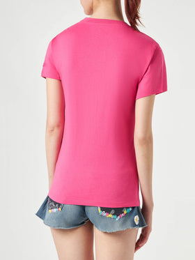 Woman fucsia cotton t-shirt with embroidery - MC2 Saint Barth