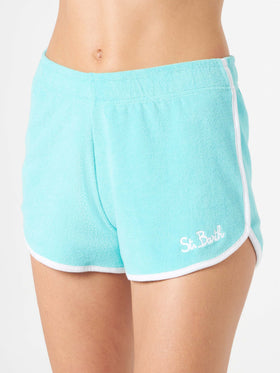 Woman water green terry shorts with piping | MELISSA SATTA SPECIAL EDITION - MC2 Saint Barth