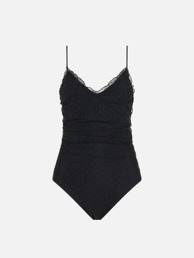 Black one piece swimsuit Francoise with tulle - MC2 Saint Barth