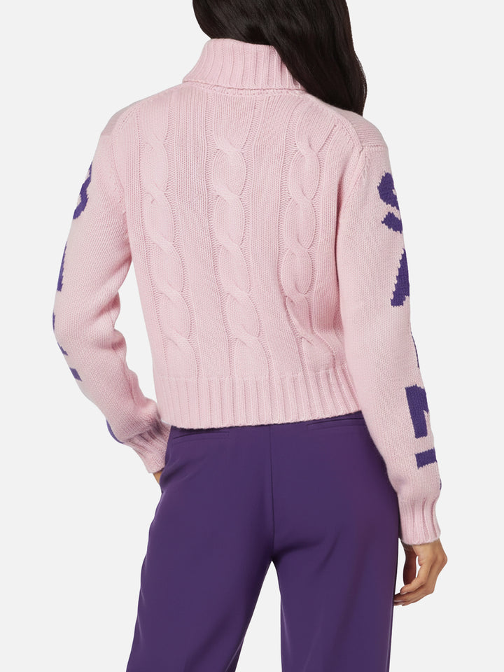 Rollkragenpullover für Damen mit Zopfmuster und Saint Barth-Jacquard