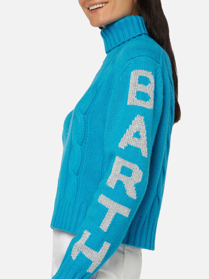 Rollkragenpullover für Damen mit Zopfmuster und Saint Barth-Jacquard