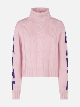 Maglione da donna intrecciato a collo alto con stampa jacquard Saint Barth