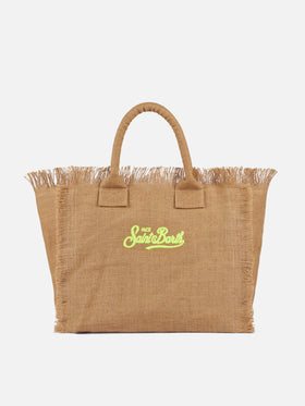 Vanity Umhängetasche aus Naturjute mit gesticktem Logo