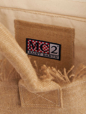 Vanity Umhängetasche aus Naturjute mit gesticktem Logo