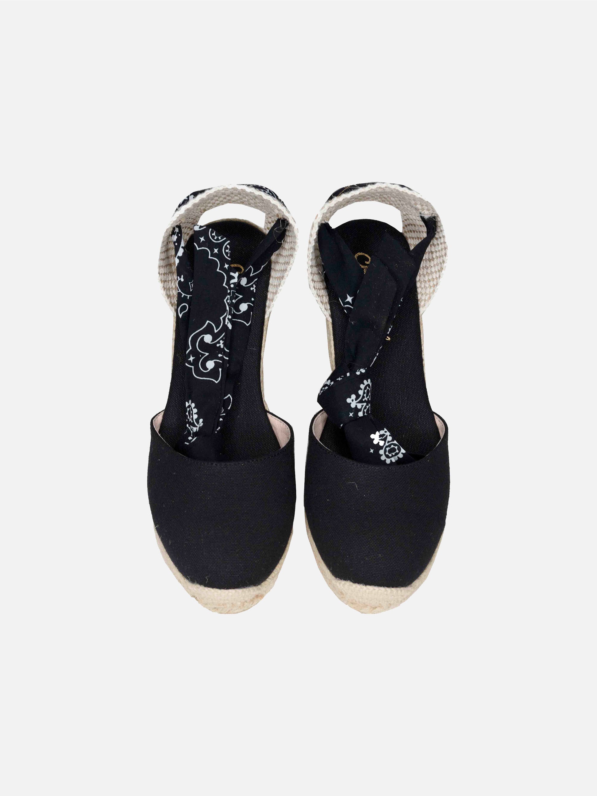 Black print canvas espadrillas with hight wedge and ankle lace - MC2 Saint Barth