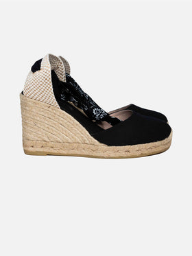 Black print canvas espadrillas with hight wedge and ankle lace - MC2 Saint Barth