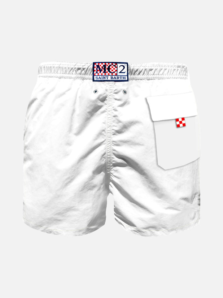 Boy swim shorts with embroidered red writing - MC2 Saint Barth
