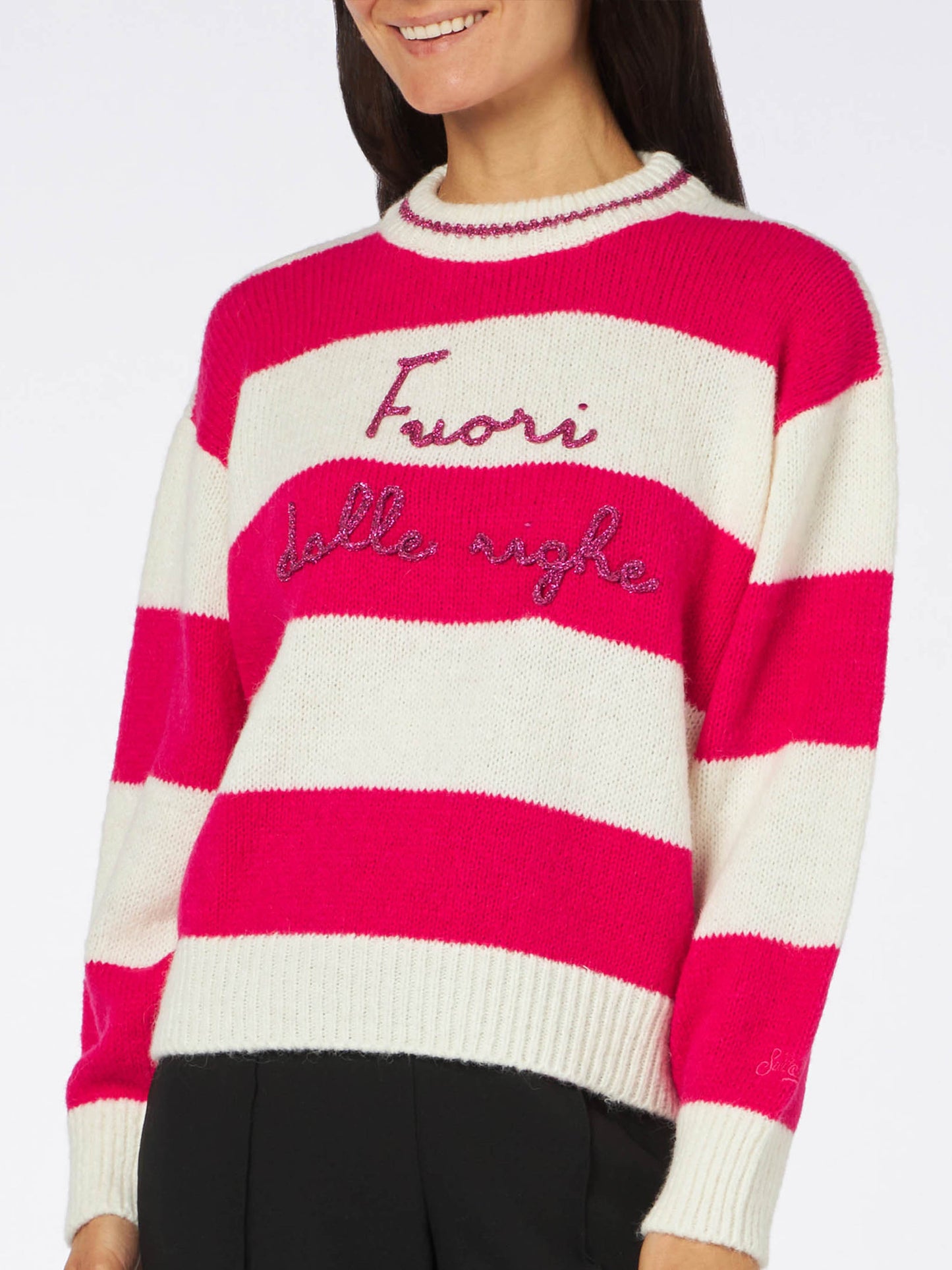 Woman boxy shape soft sweater with Fuori dalle righe embroidery - MC2 Saint Barth