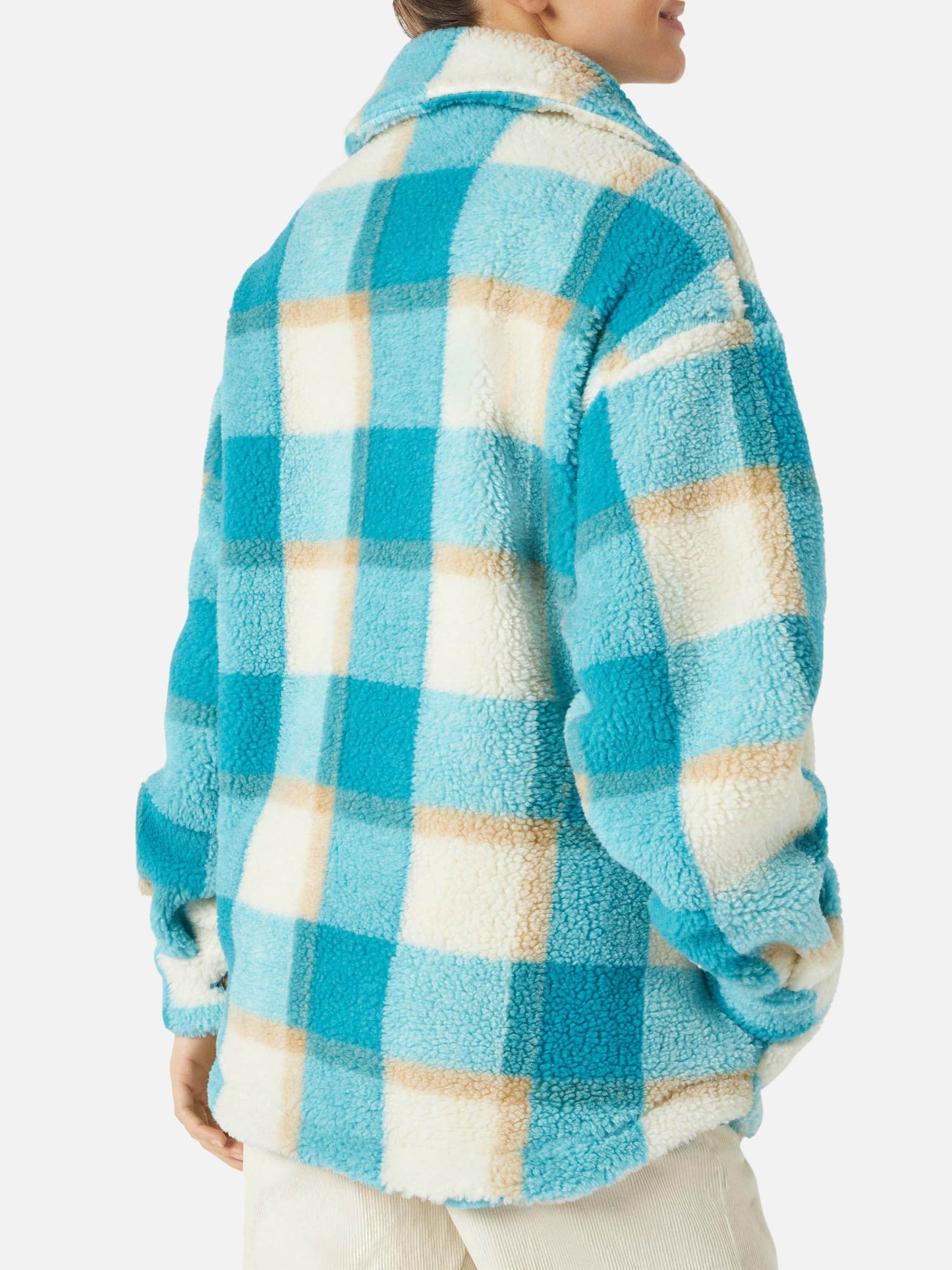 Woman sherpa overshirt with tartan pattern