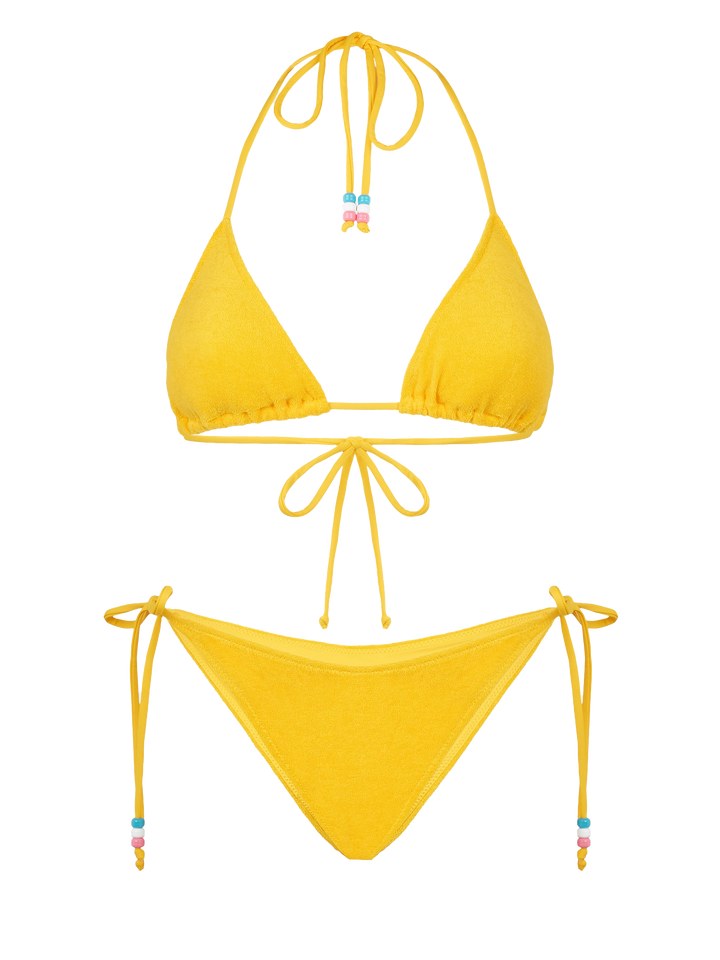 Woman yellow terry triangle bikini with charms - MC2 Saint Barth