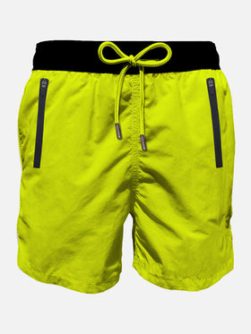 Fluo yellow light fabric zipped swim shorts - MC2 Saint Barth