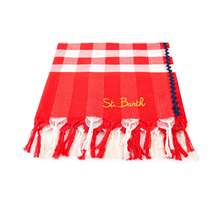 Fouta with navy blue wave trim and gingham print - MC2 Saint Barth