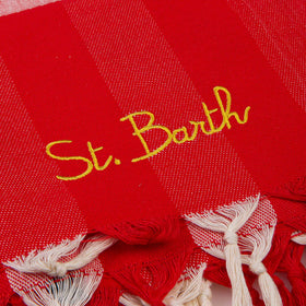 Fouta with navy blue wave trim and gingham print - MC2 Saint Barth