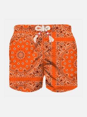 Boy swim shorts with orange bandanna print - MC2 Saint Barth