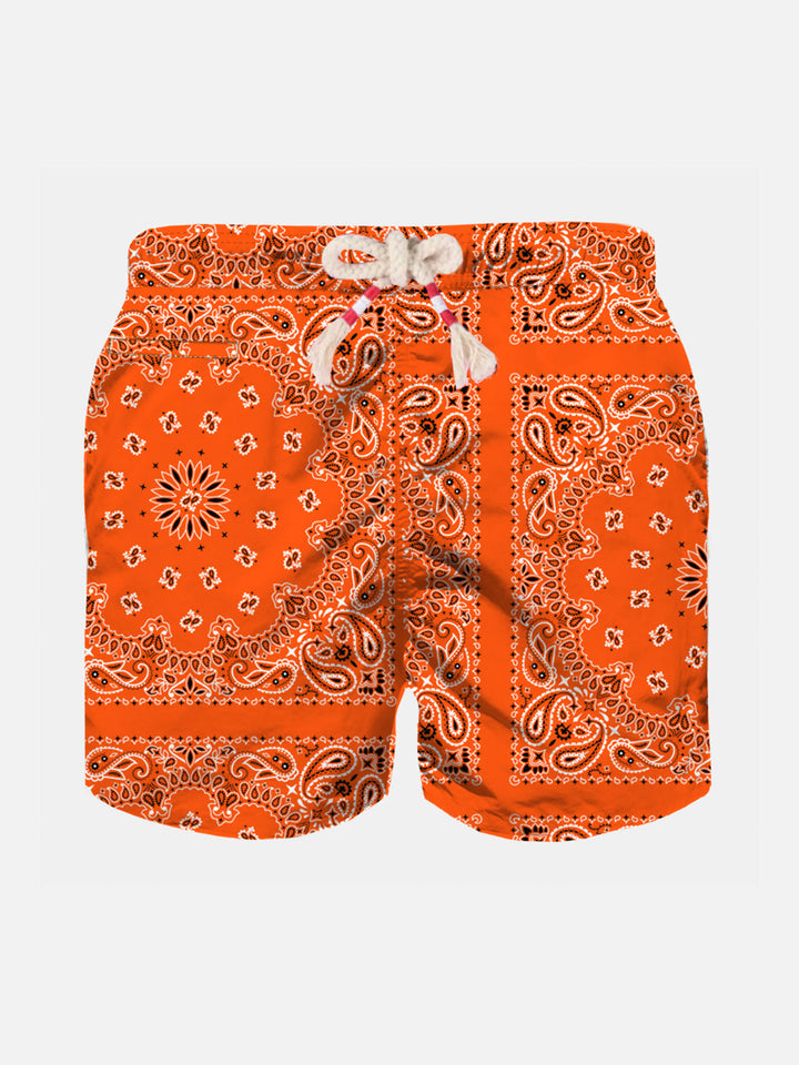Boy swim shorts with orange bandanna print - MC2 Saint Barth