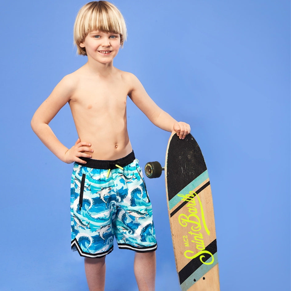 Shark print boy swim shorts surf style - MC2 Saint Barth