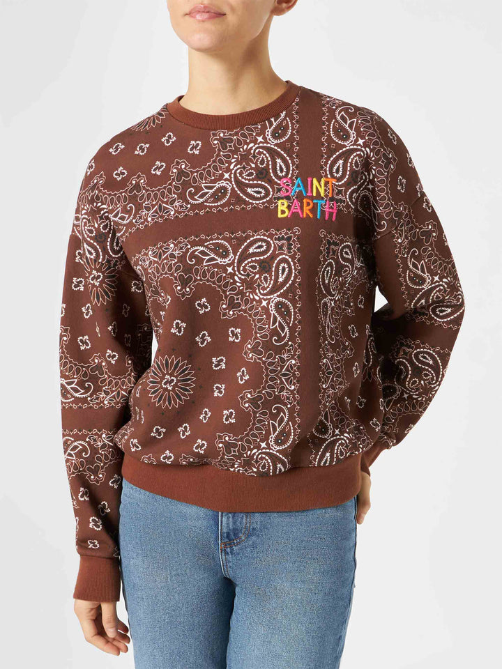 Woman fleece sweatshirt with bandanna print - MC2 Saint Barth