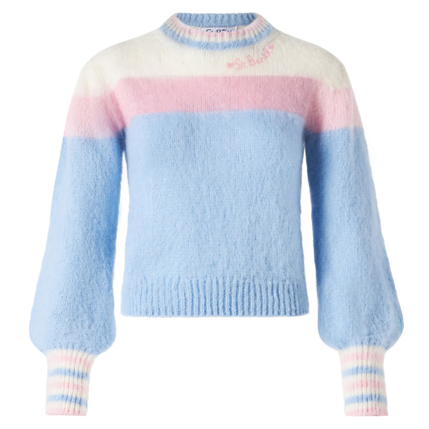 Brushed knit sweater with puff sleeves and St. Barth embroidery - MC2 Saint Barth