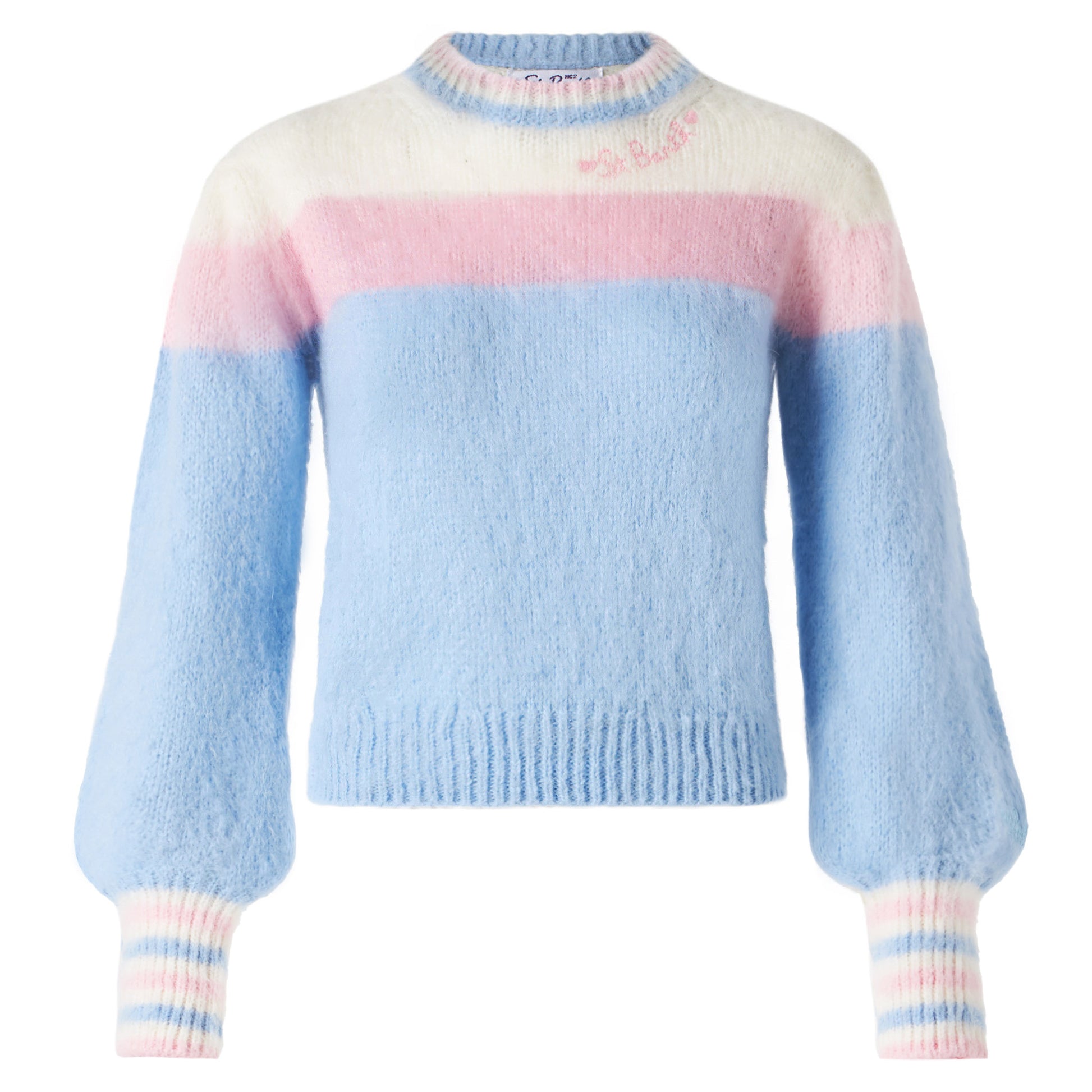 Brushed knit sweater with puff sleeves and St. Barth embroidery - MC2 Saint Barth