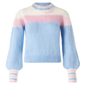 Brushed knit sweater with puff sleeves and St. Barth embroidery - MC2 Saint Barth