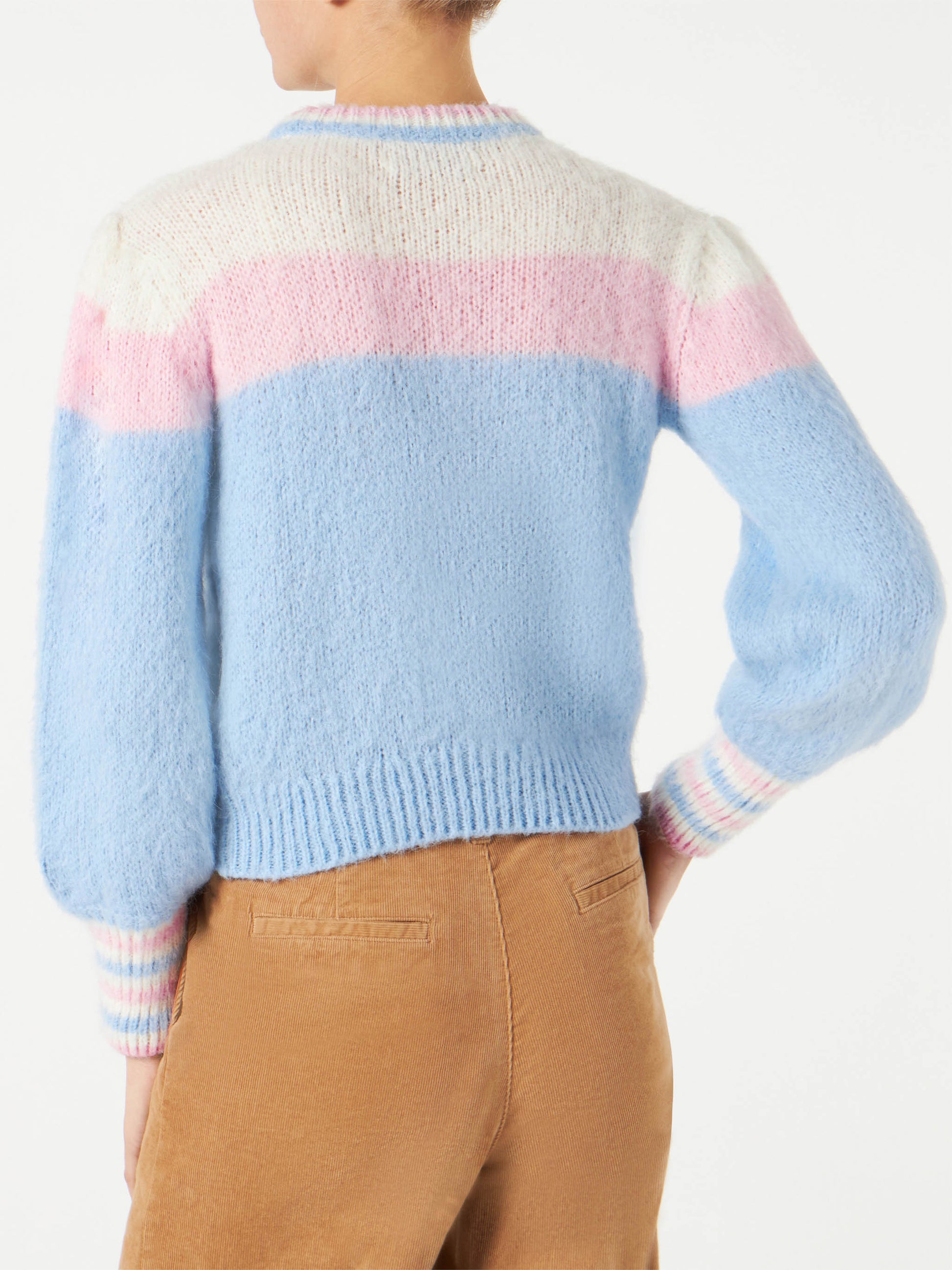Brushed knit sweater with puff sleeves and St. Barth embroidery - MC2 Saint Barth