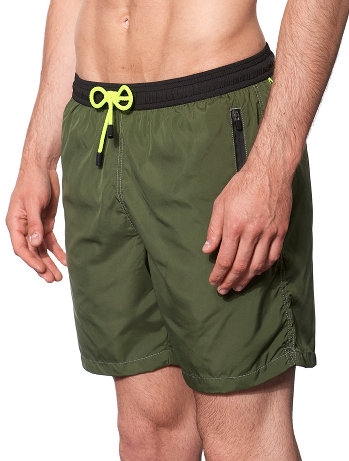 Military green light fabric zipped swim shorts - MC2 Saint Barth