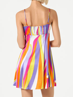 Woman short slip dress Creamy with shape wave print - MC2 Saint Barth