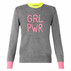 Woman grey sweater GIRL PWR fluo embroidery and fluo details - MC2 Saint Barth