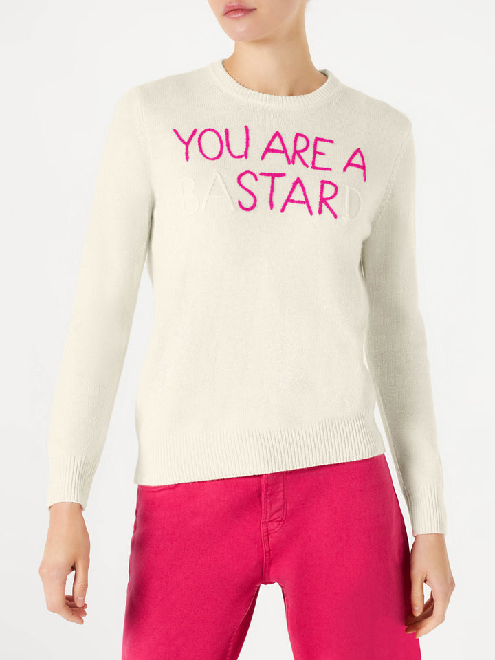 Woman white sweater You are a (Ba)star(d) embroidery - MC2 Saint Barth