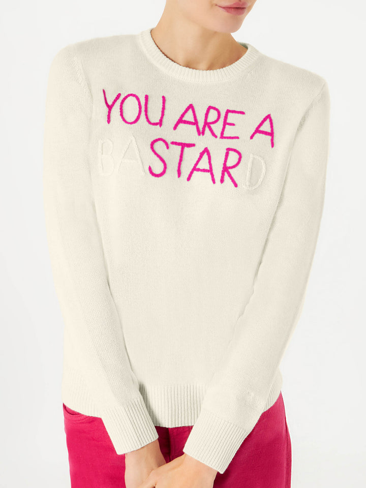 Woman white sweater You are a (Ba)star(d) embroidery - MC2 Saint Barth