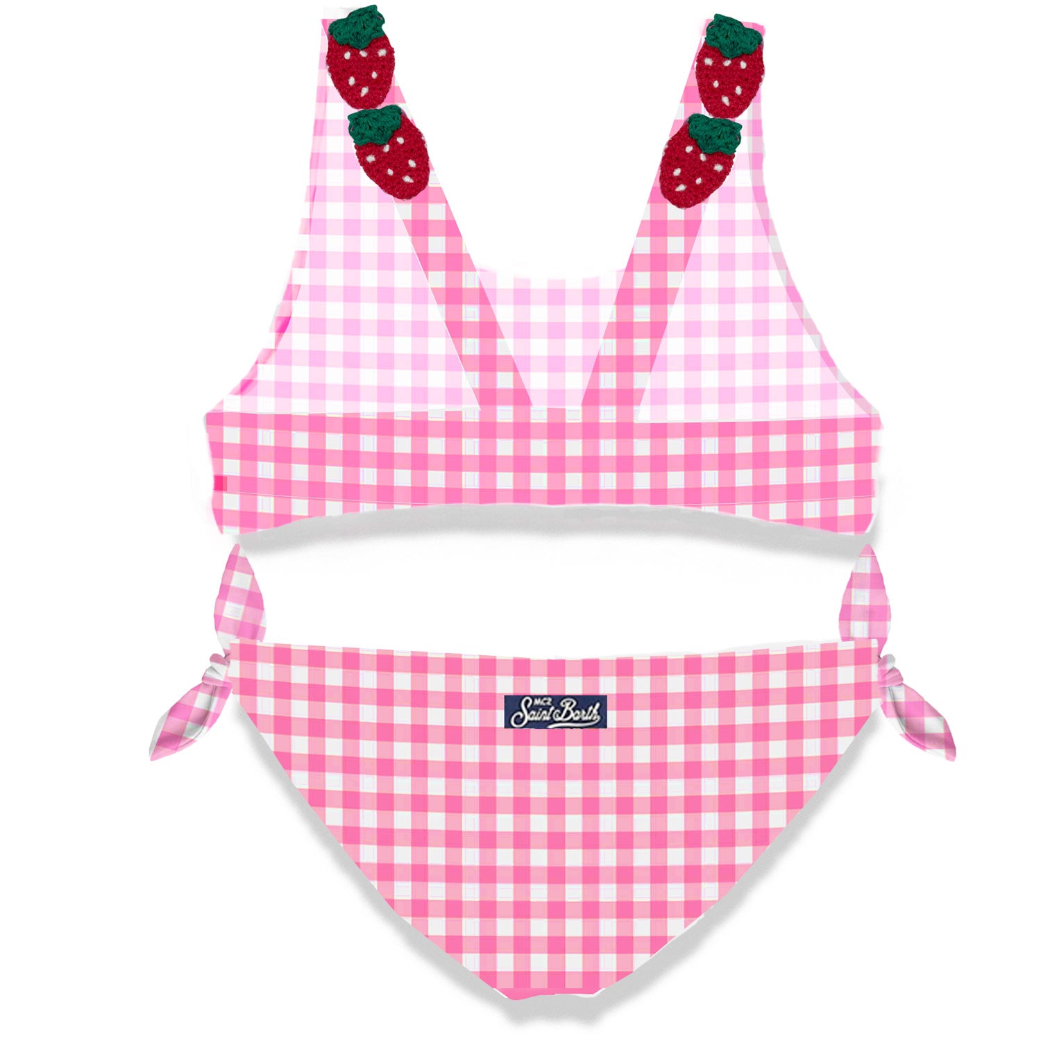 Pink vichy print girl bikini with strawberry applied - MC2 Saint Barth