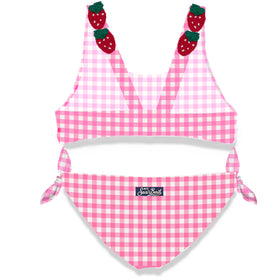 Pink vichy print girl bikini with strawberry applied - MC2 Saint Barth
